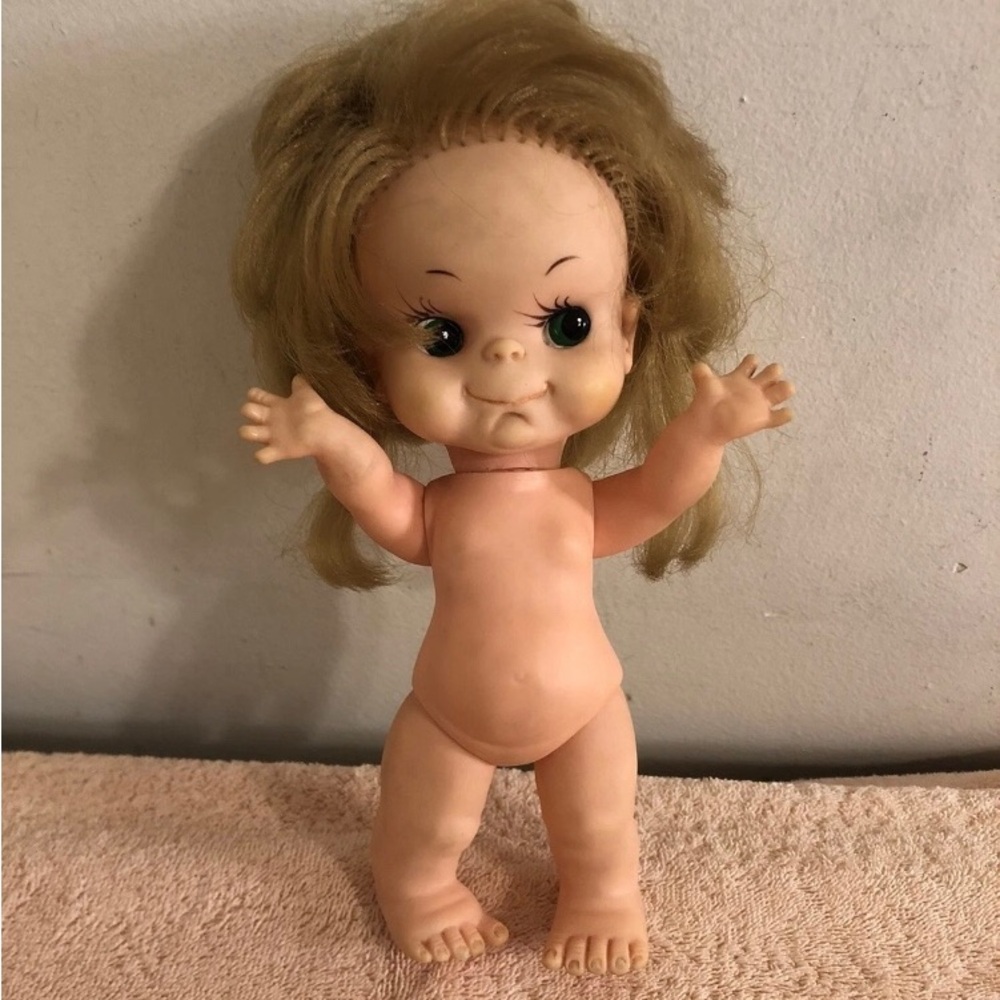 Vintage Green Eye Soft Plastic 9” Doll Made in Japan